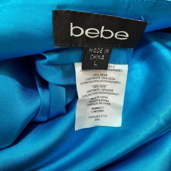Y2k Bebe Silk Mini Bubble Hem Halter dress With Sash Size L Blue - Picture 6 of 6